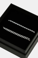 5mm Miami Cuban Bracelet & 3mm Rope Bracelet Set - White