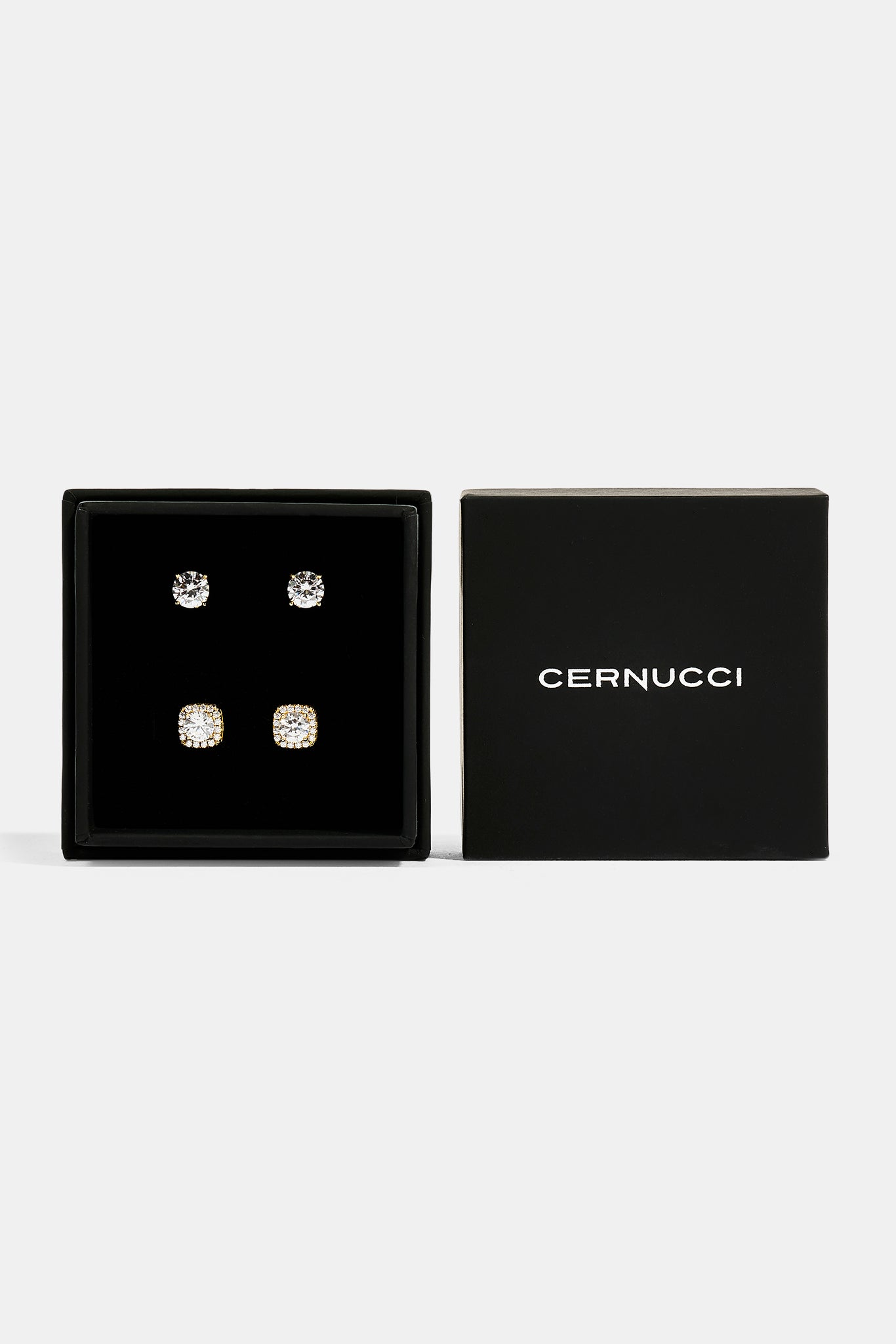 7mm Iced Cluster Stud Earrings & 6mm Round Cut Stud Earrings - Gold