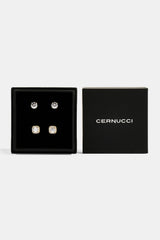 7mm Iced Cluster Stud Earrings & 6mm Round Cut Stud Earrings - Gold