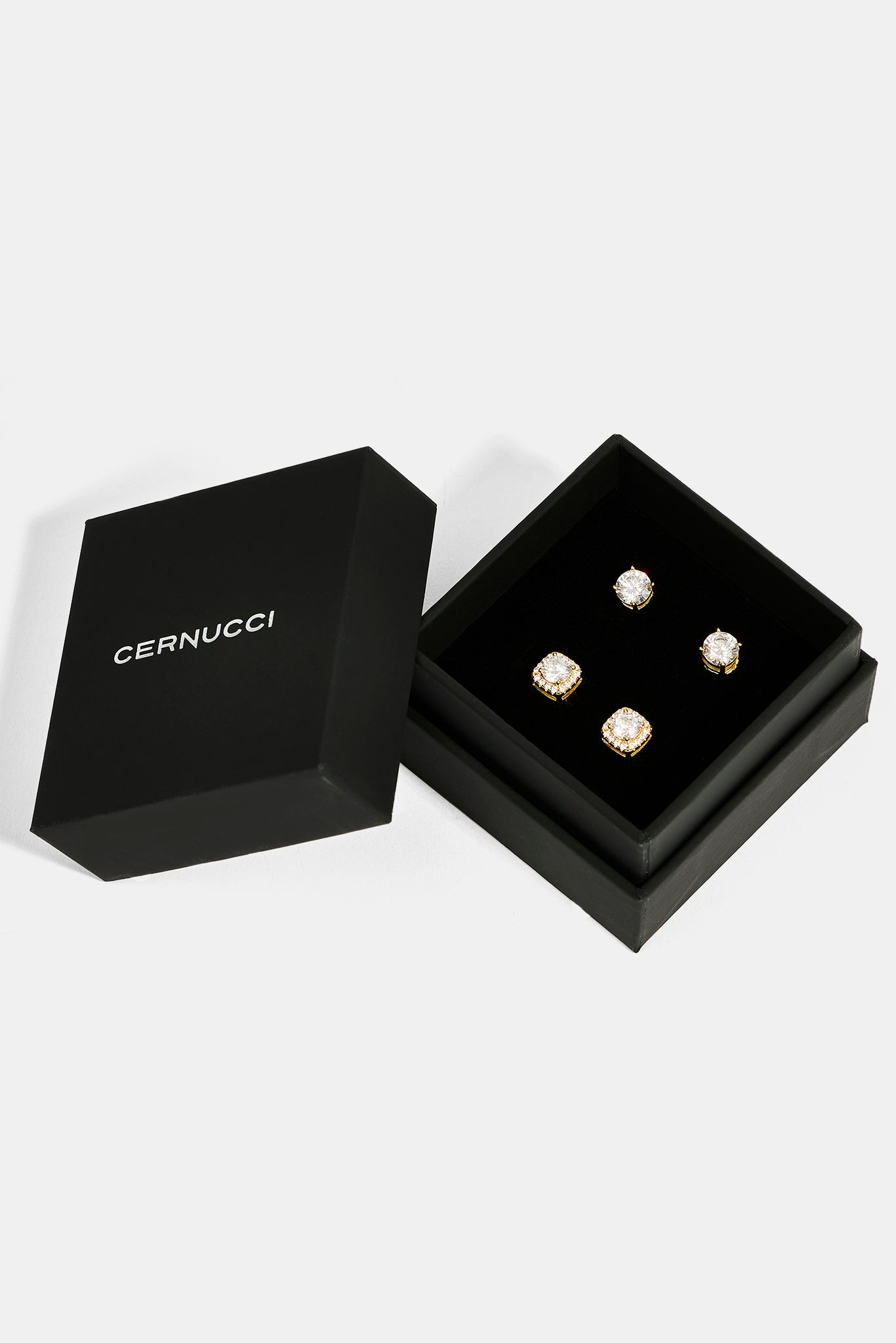 7mm Iced Cluster Stud Earrings & 6mm Round Cut Stud Earrings - Gold
