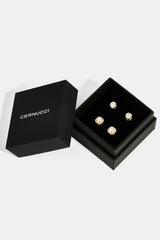 7mm Iced Cluster Stud Earrings & 6mm Round Cut Stud Earrings - Gold
