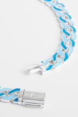 Mixed Blue Enamel And Polished Cuban Chain
