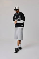 Kastenförmiges T-Shirt mit Waffelmuster – Schwarz