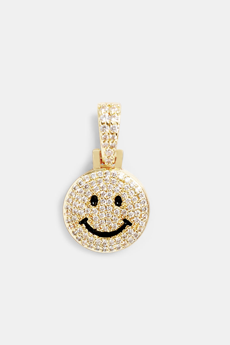 Micro Gold Plated Iced CZ Happy Face Pendant Womens Pendants