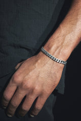 925 Sterling Silver Oxidised Flat Cuban Bracelet