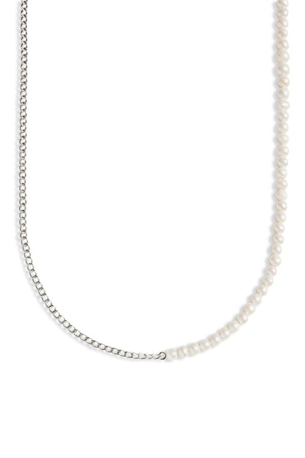 925 Sterling Silver Cuban & Freshwater Pearl Chain
