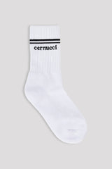 Black Stripe Varsity Socks - White