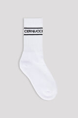 Black Logo Stripe Socks - White