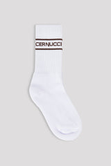 Coffee Logo Stripe Socks - White