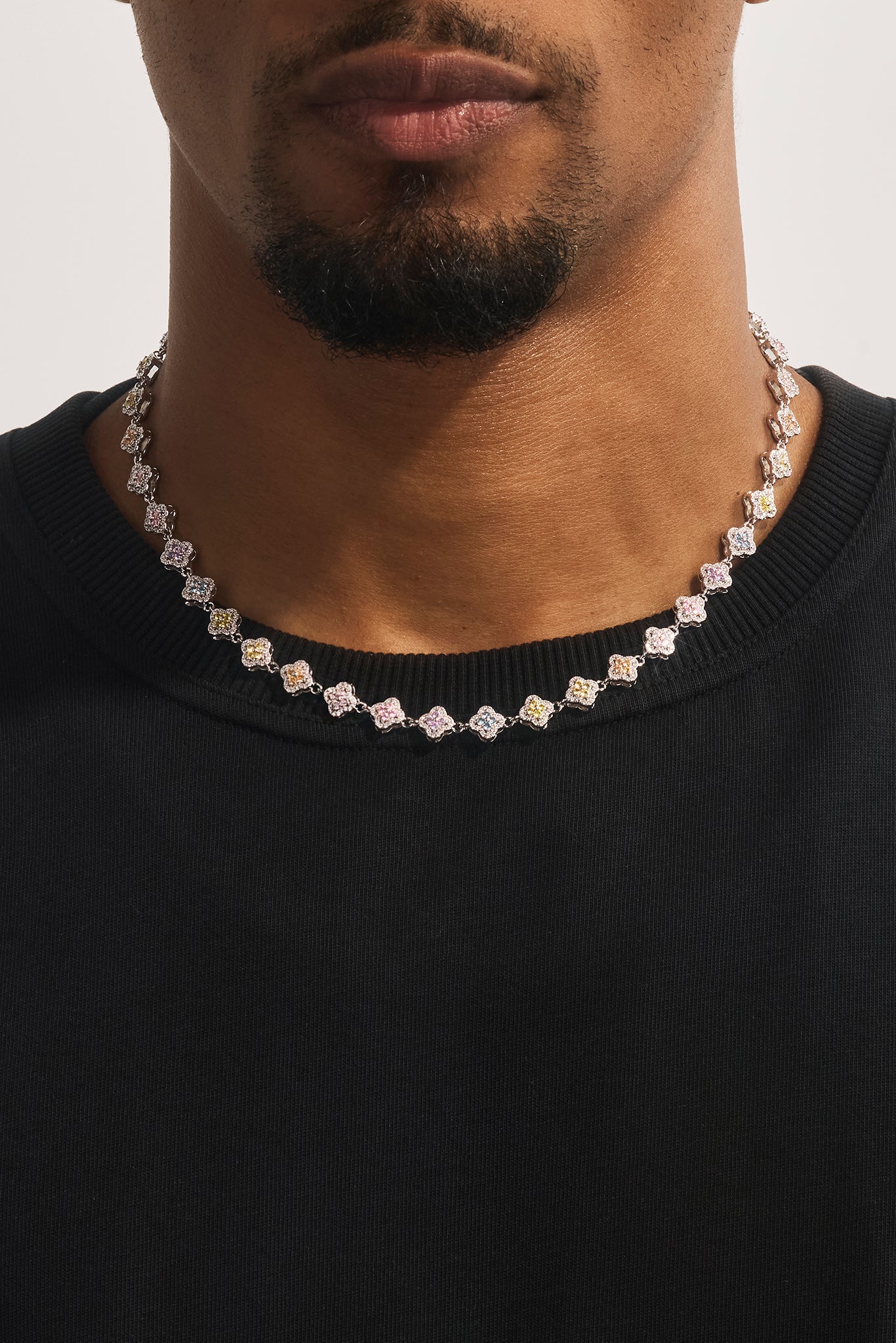 Multi Motif Cross Stone Chain - 8mm - White