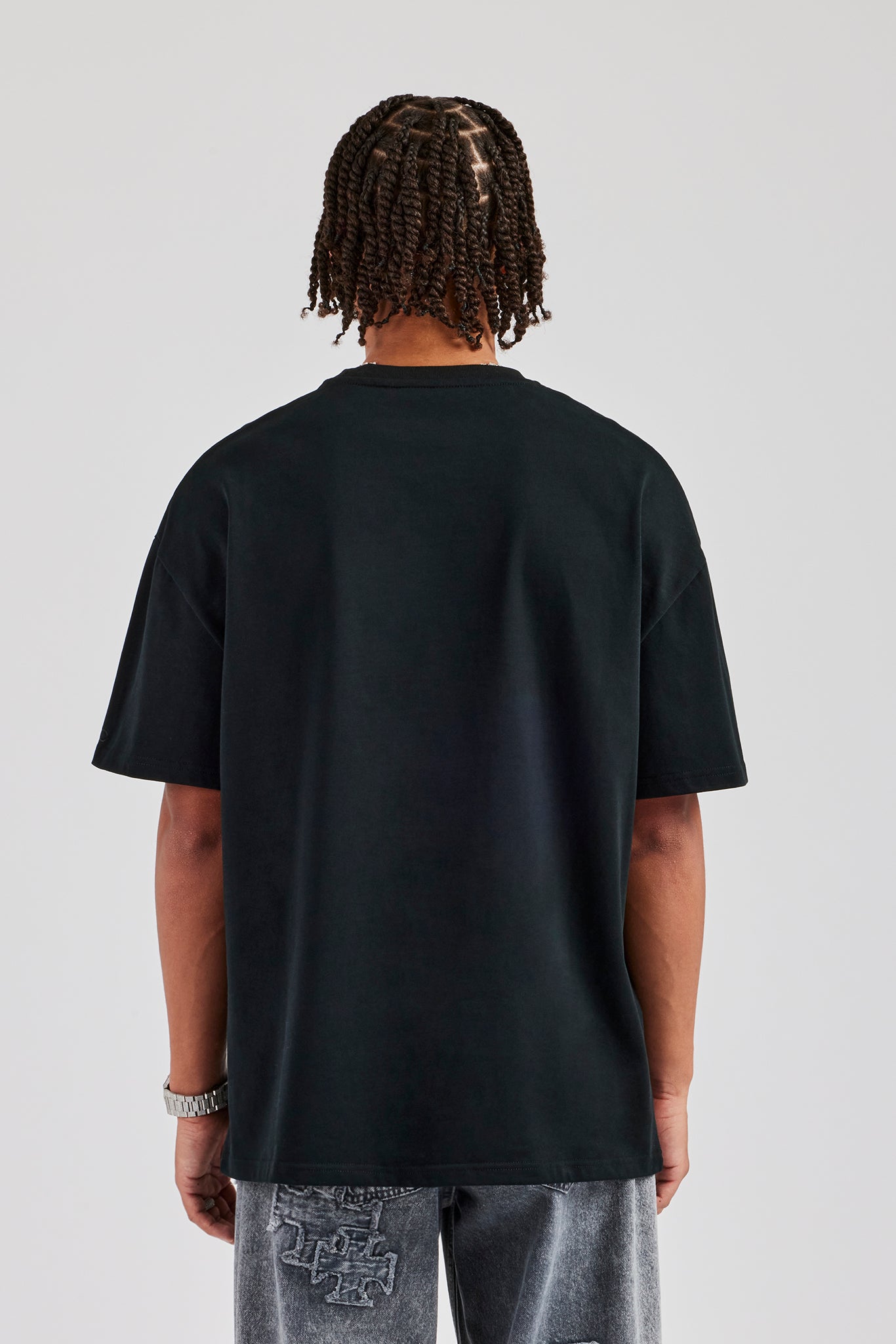 Oversize-T-Shirt mit Seilschriftzug - Schwarz