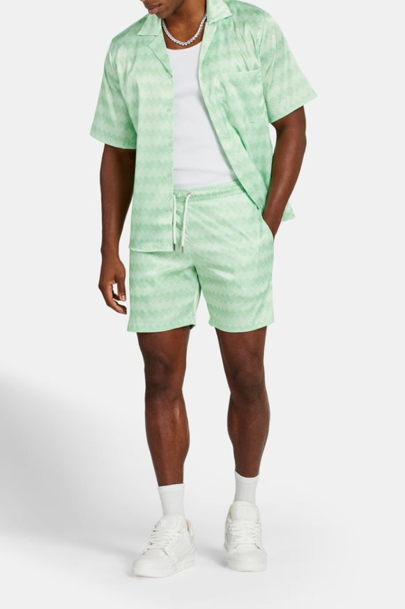 Cernucci Satinhemd mit Repeat-Print - Limettengrün