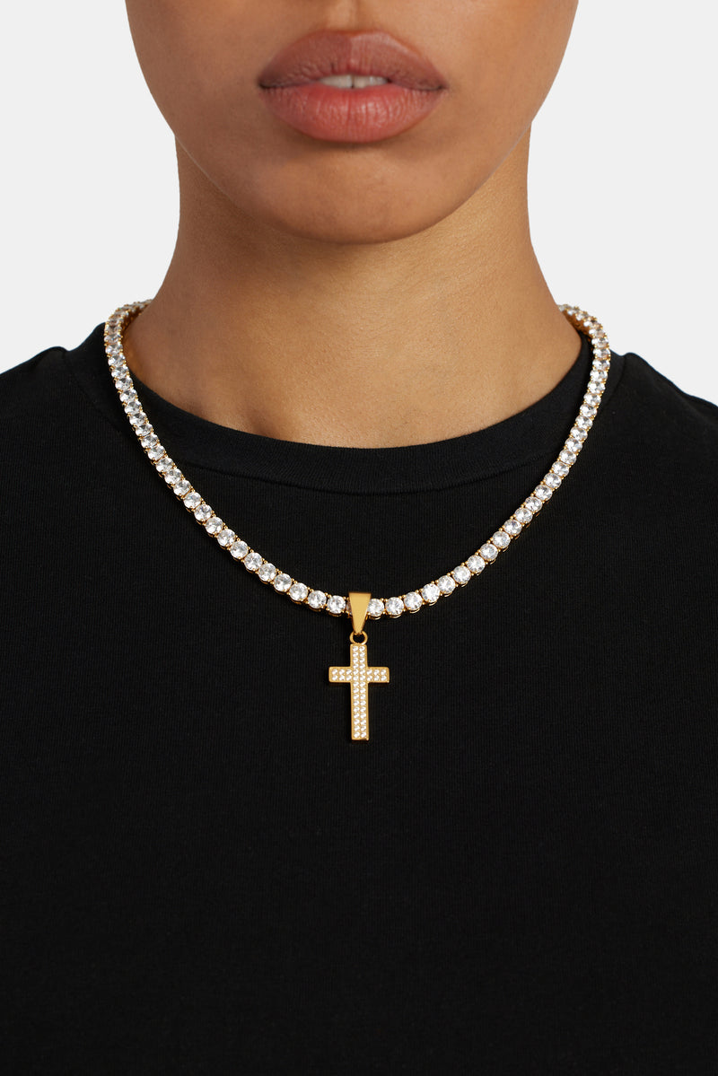 Iced CZ Gold Plated Cross Pendant