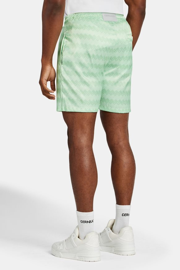 Cernucci – Satin-Shorts mit Repeat-Print – Limettengrün