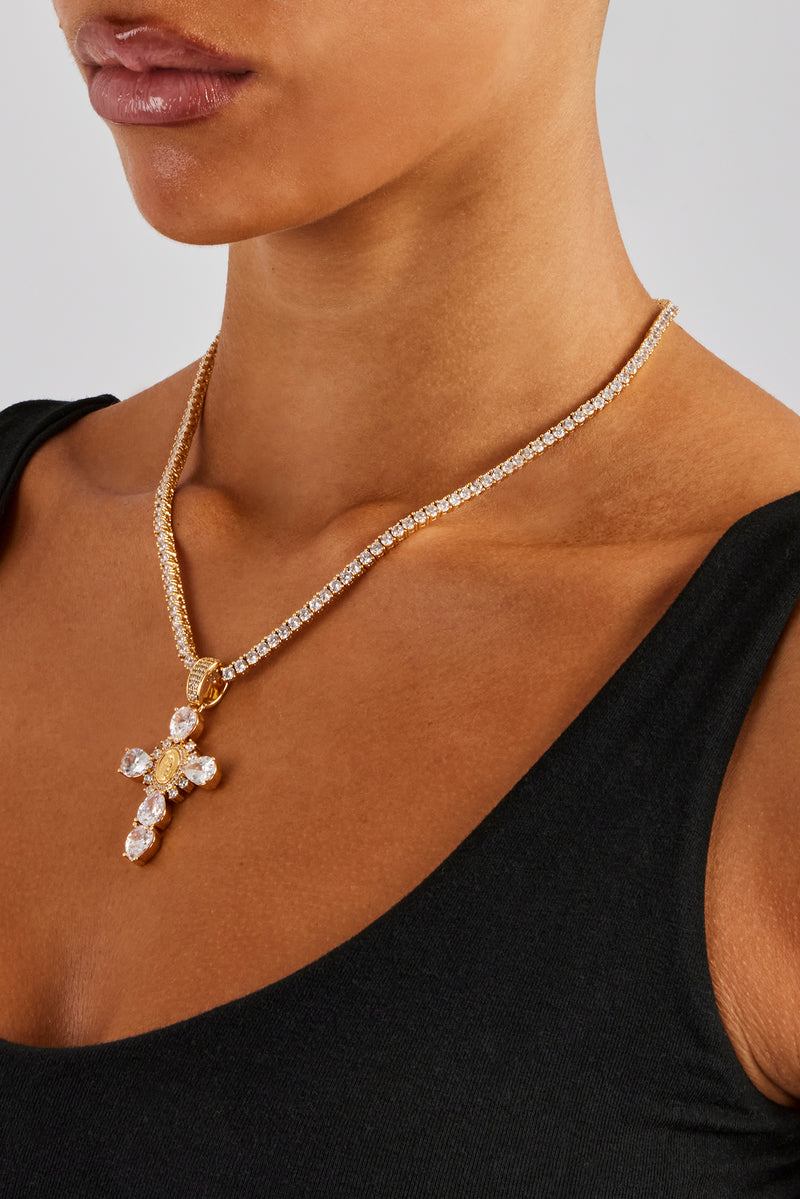 25 mm klarer Kreuzanhänger – Gold