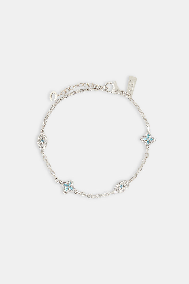 Rolo-Armband mit blauem CZ-Baguette-Motiv – 8 mm