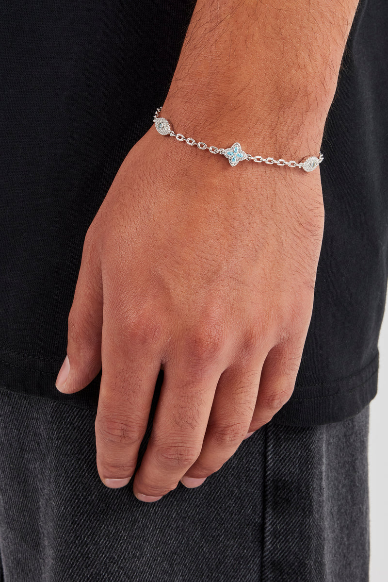 Rolo-Armband mit blauem CZ-Baguette-Motiv – 8 mm