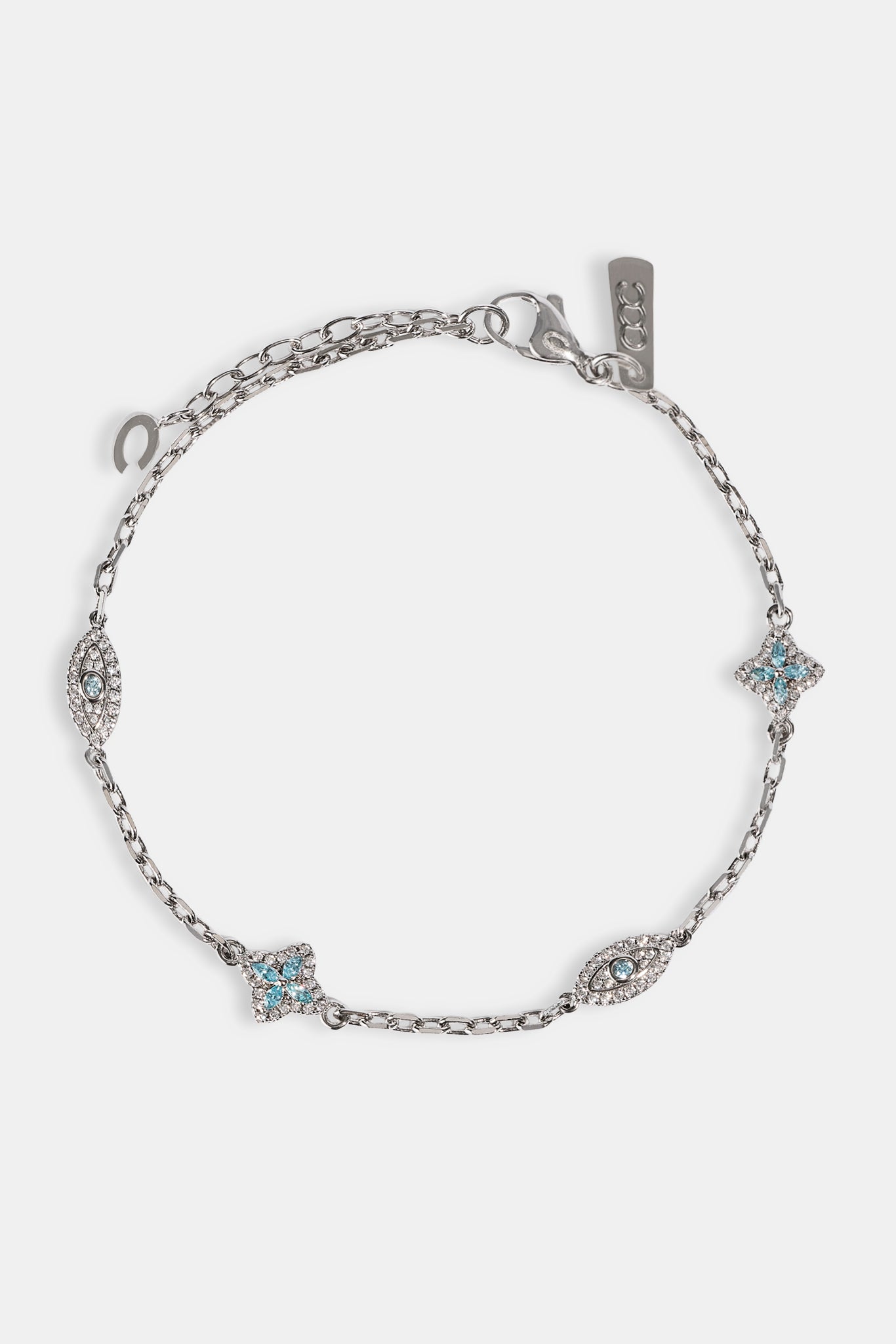 Blue CZ Baguette Motif Rolo Bracelet -  8mm