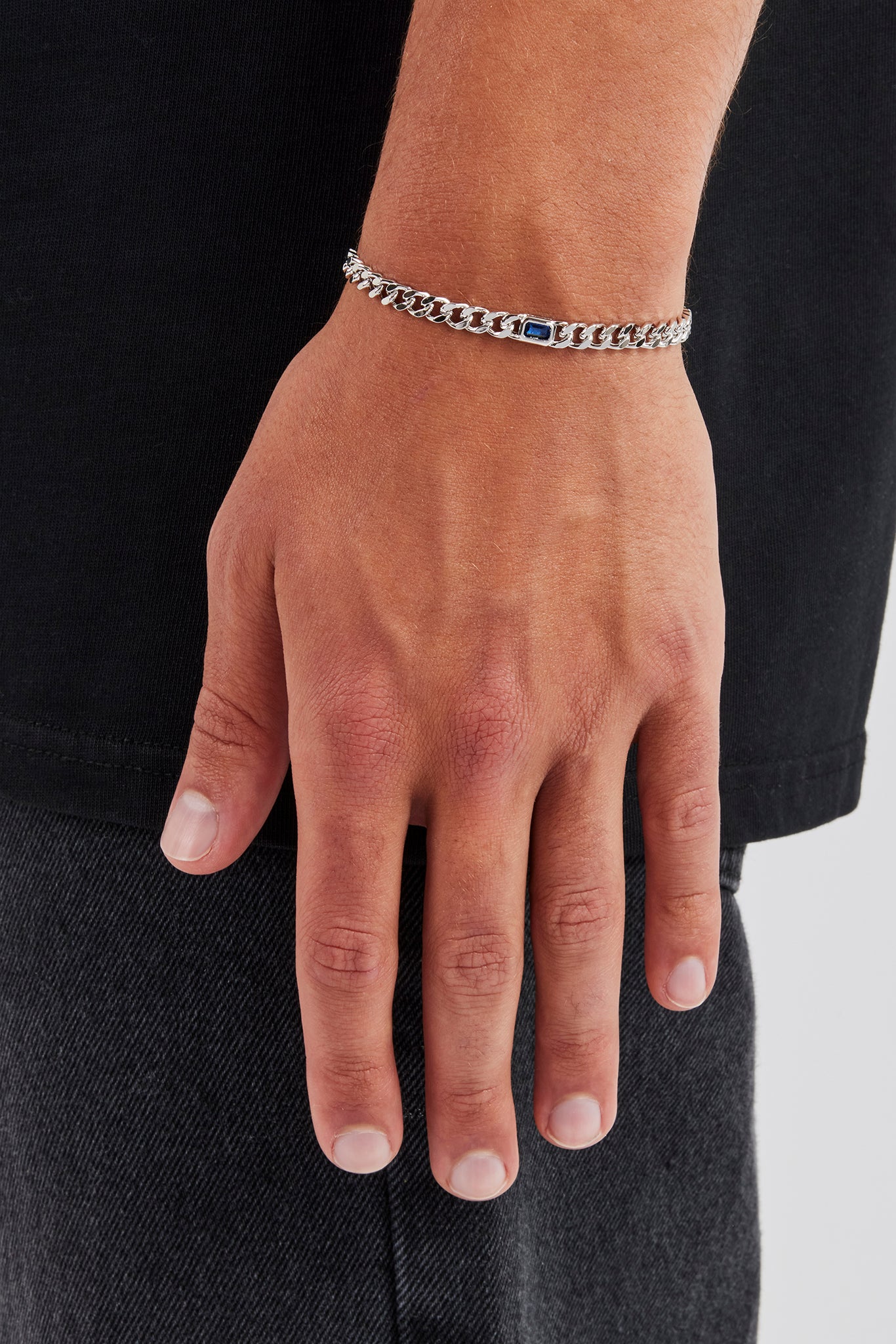 Iced Blue Gemstone Cuban Bracelet - 3mm