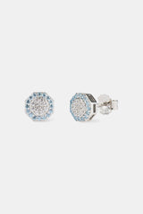 Blue Edge Iced CZ Shape Stud Earrings - 8mm