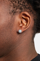 Blue CZ Cluster Round Stud Earrings