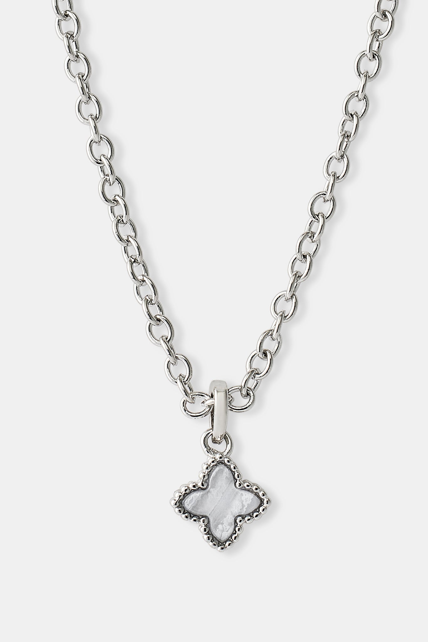 Blue Agate Motif Pendant Necklace - 8mm - White