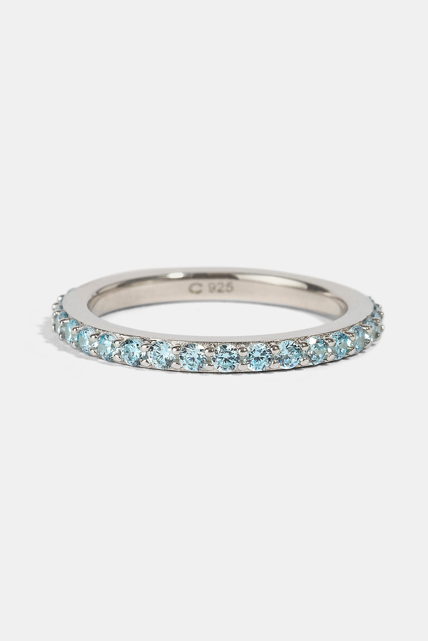 Micro Light Blue Tennis Ring - 2.5mm - White