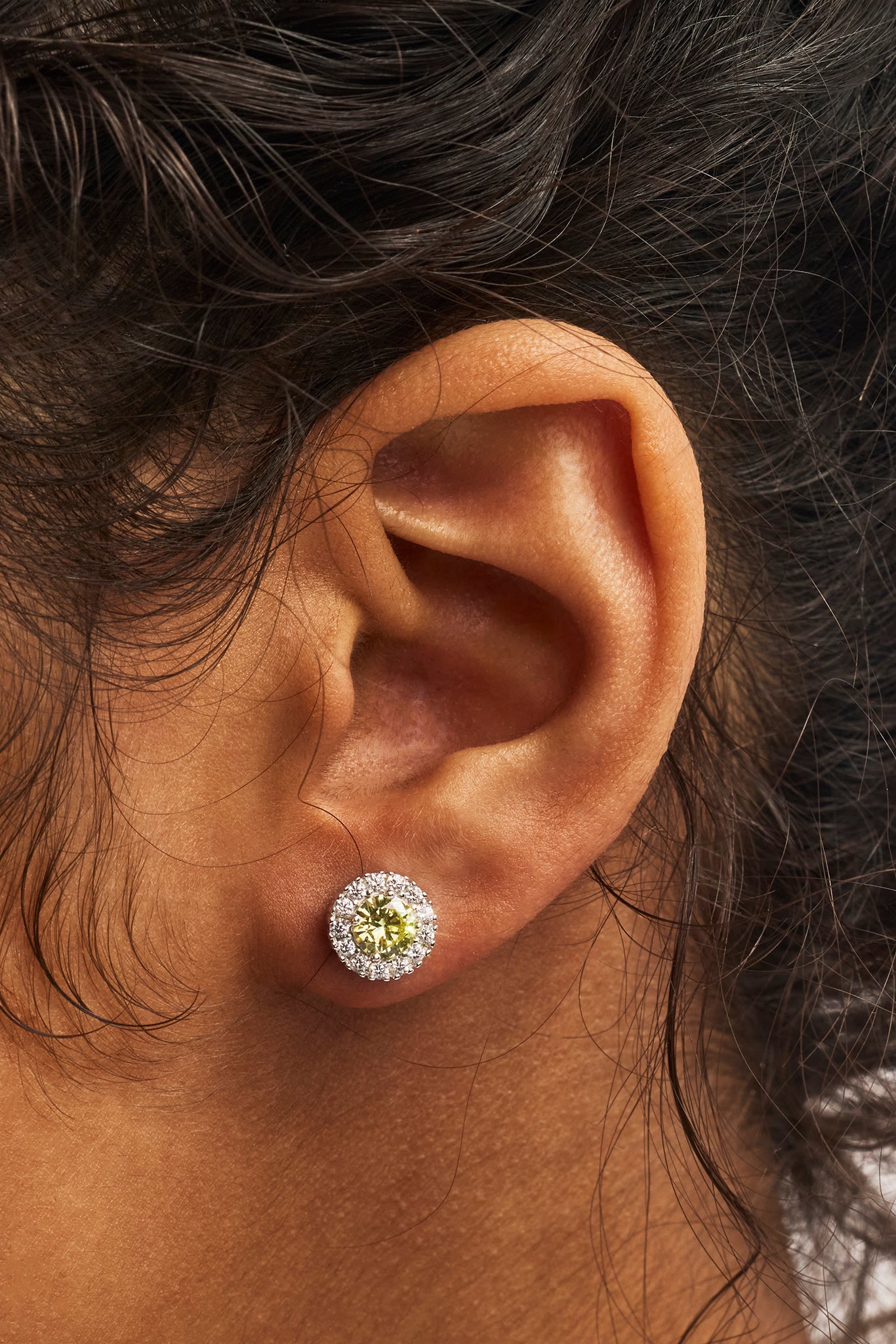 Iced Green CZ Cluster Round Stud Earrings - 8mm - White