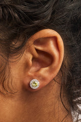 Iced Green CZ Cluster Round Stud Earrings - 8mm - White