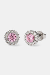 Pink CZ Cluster Round Stud Earrings - 8mm