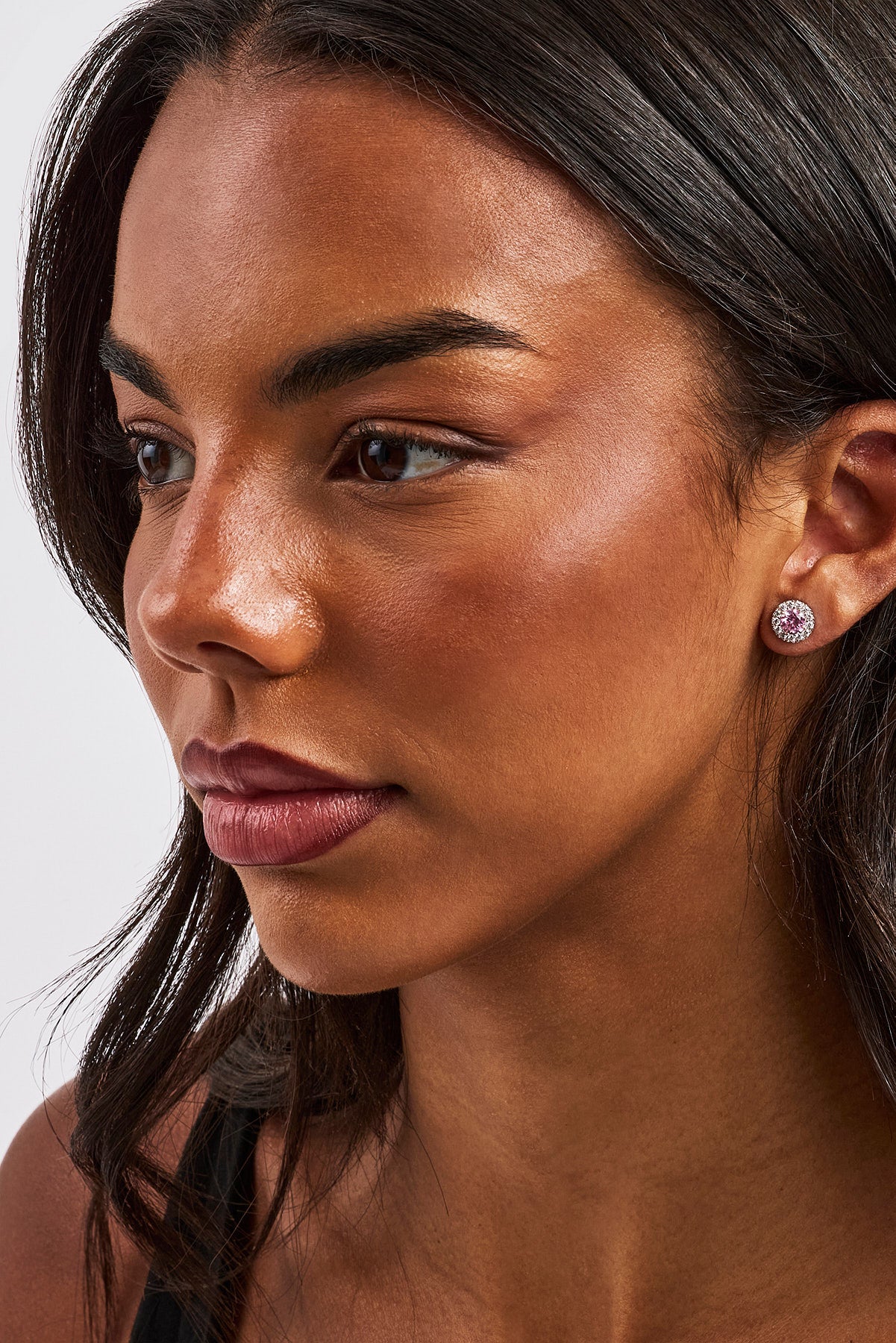 Pink CZ Cluster Round Stud Earrings - 8mm