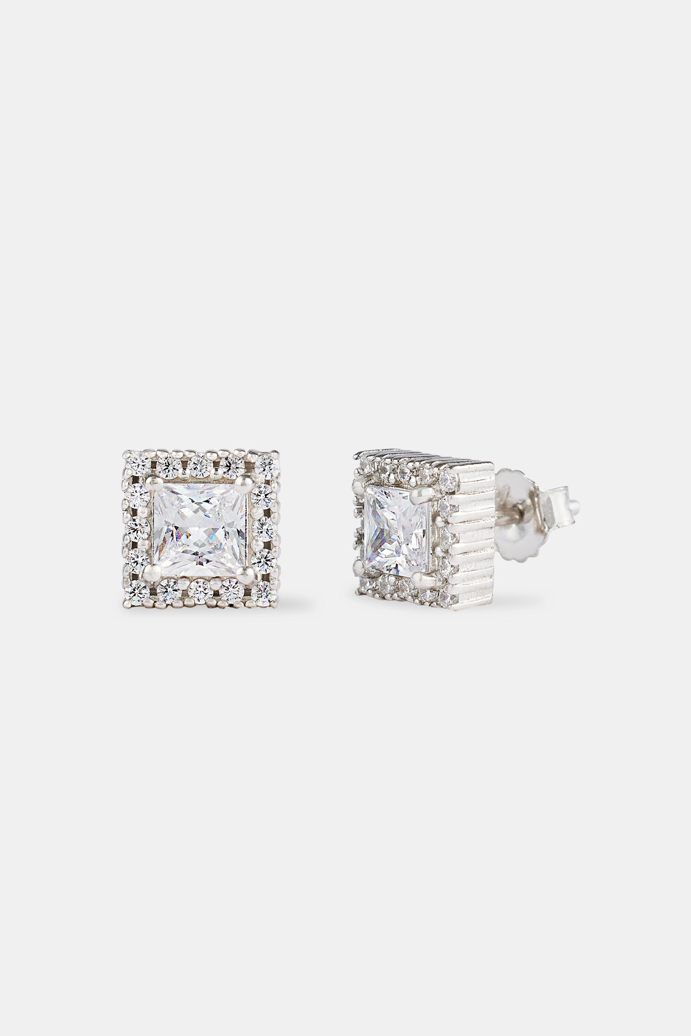 Clear CZ Cluster Square Stud Earrings - 8mm