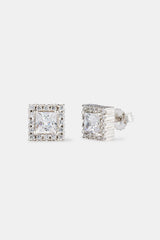 Clear CZ Cluster Square Stud Earrings - 8mm