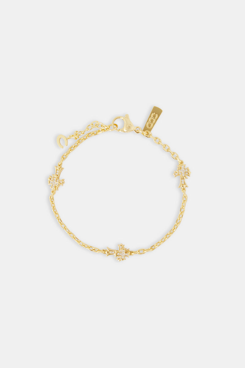 Dünnes Gliederarmband mit Kreuz – 2,5 mm – Gold