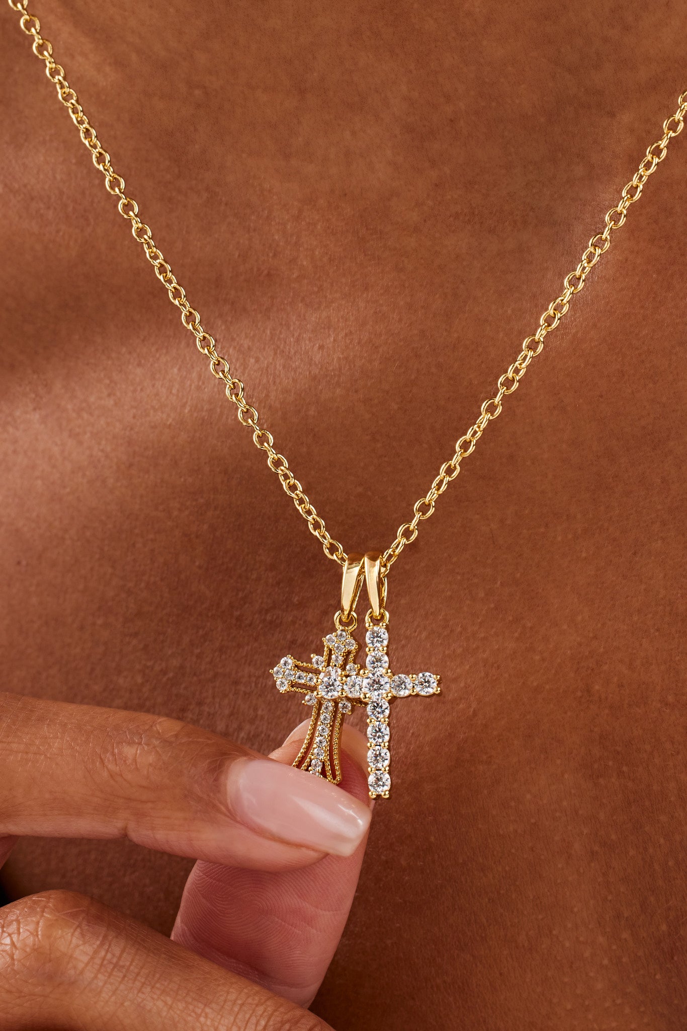 Double Multi Iced Cross Necklace - 20mm | Womens Necklaces | Shop