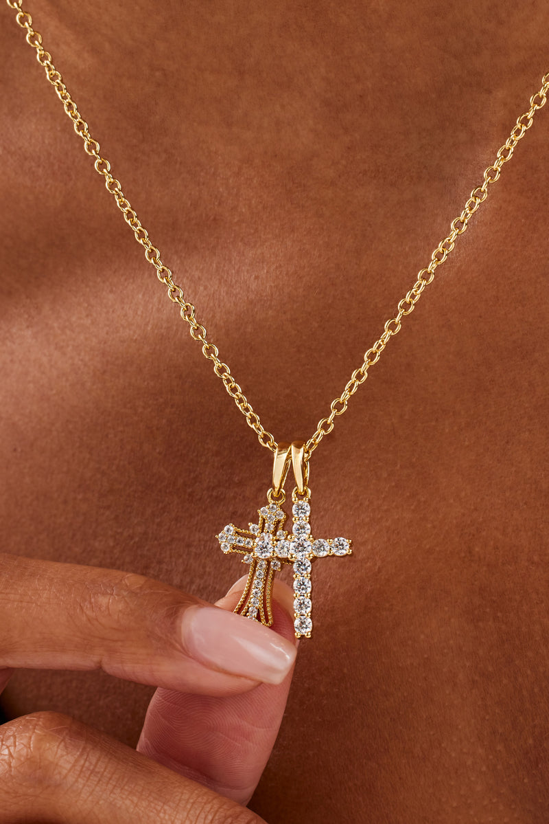 Double Multi Iced Cross Necklace - 20mm