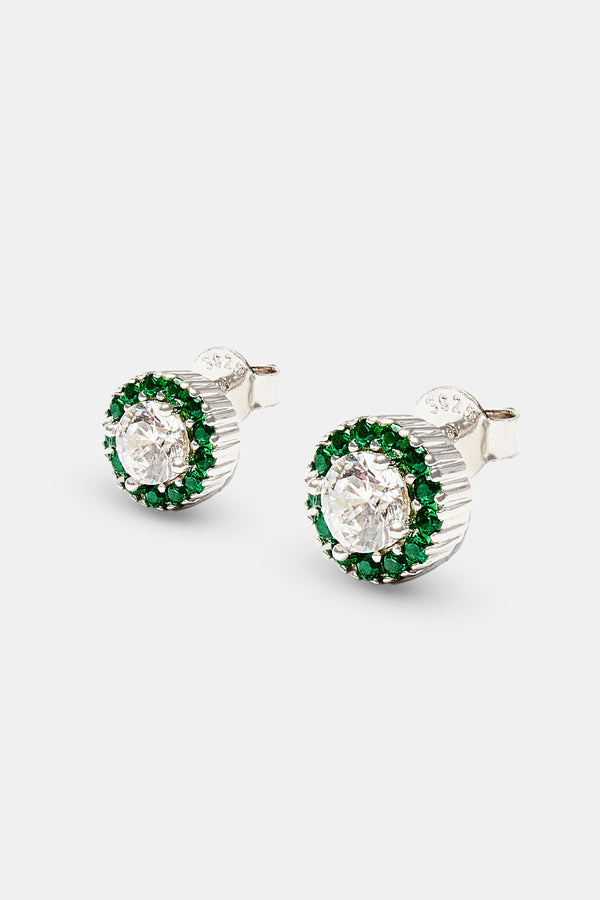 Green CZ Cluster Round Stud Earrings