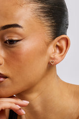 Iced Heart Outline Stud Earrings - 10mm - Gold