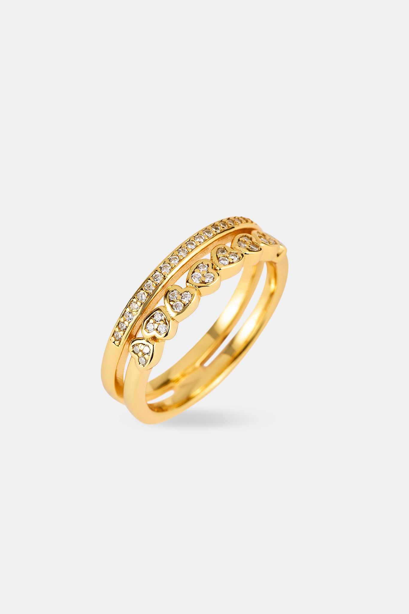 Doppelreihiger Herz-Tennisring – 5 mm – Gold
