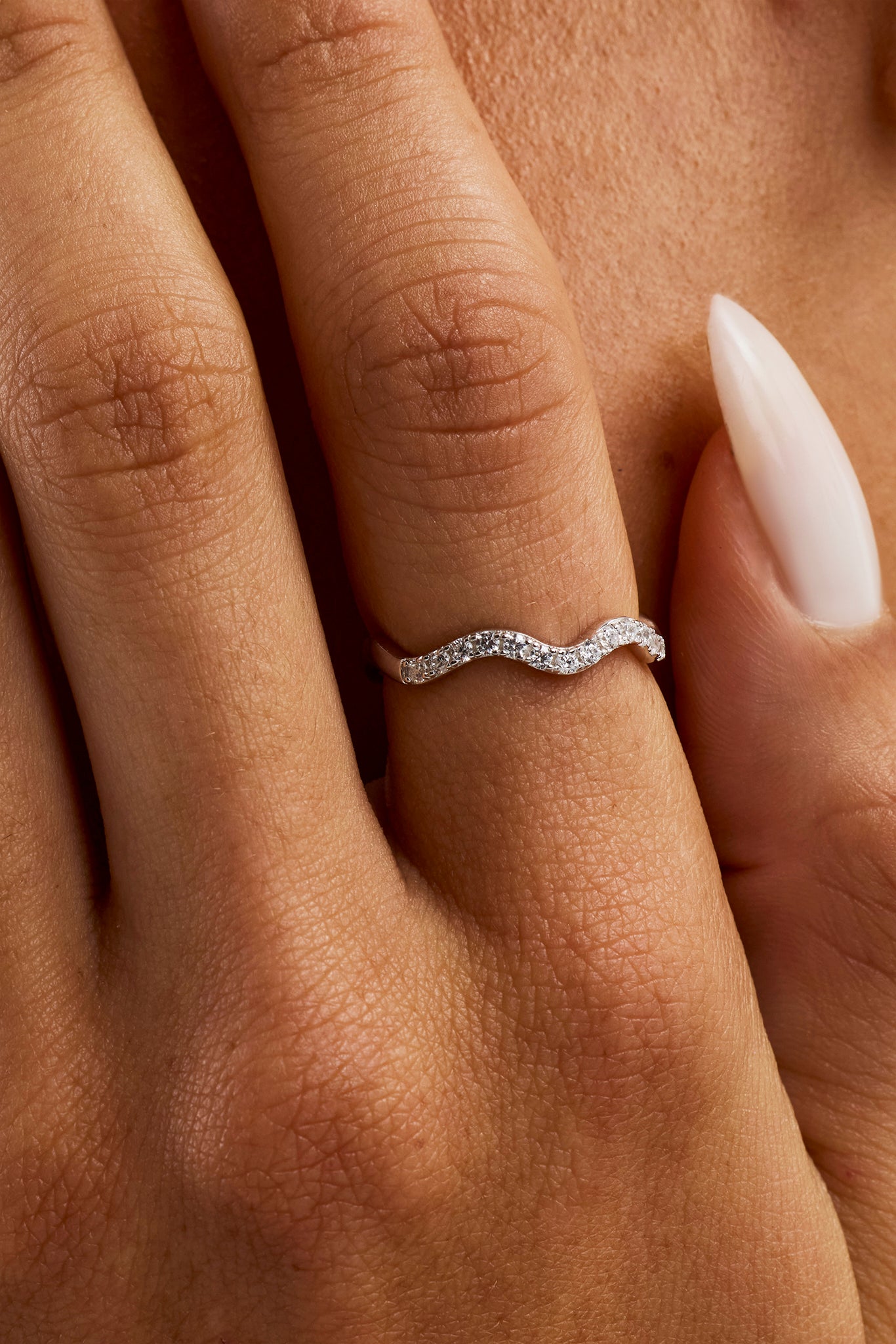 Iced Asymmetric Tennis Ring - 2mm - White Gold