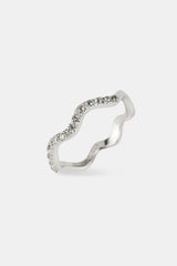 Iced Asymmetric Tennis Ring - 2mm - White Gold
