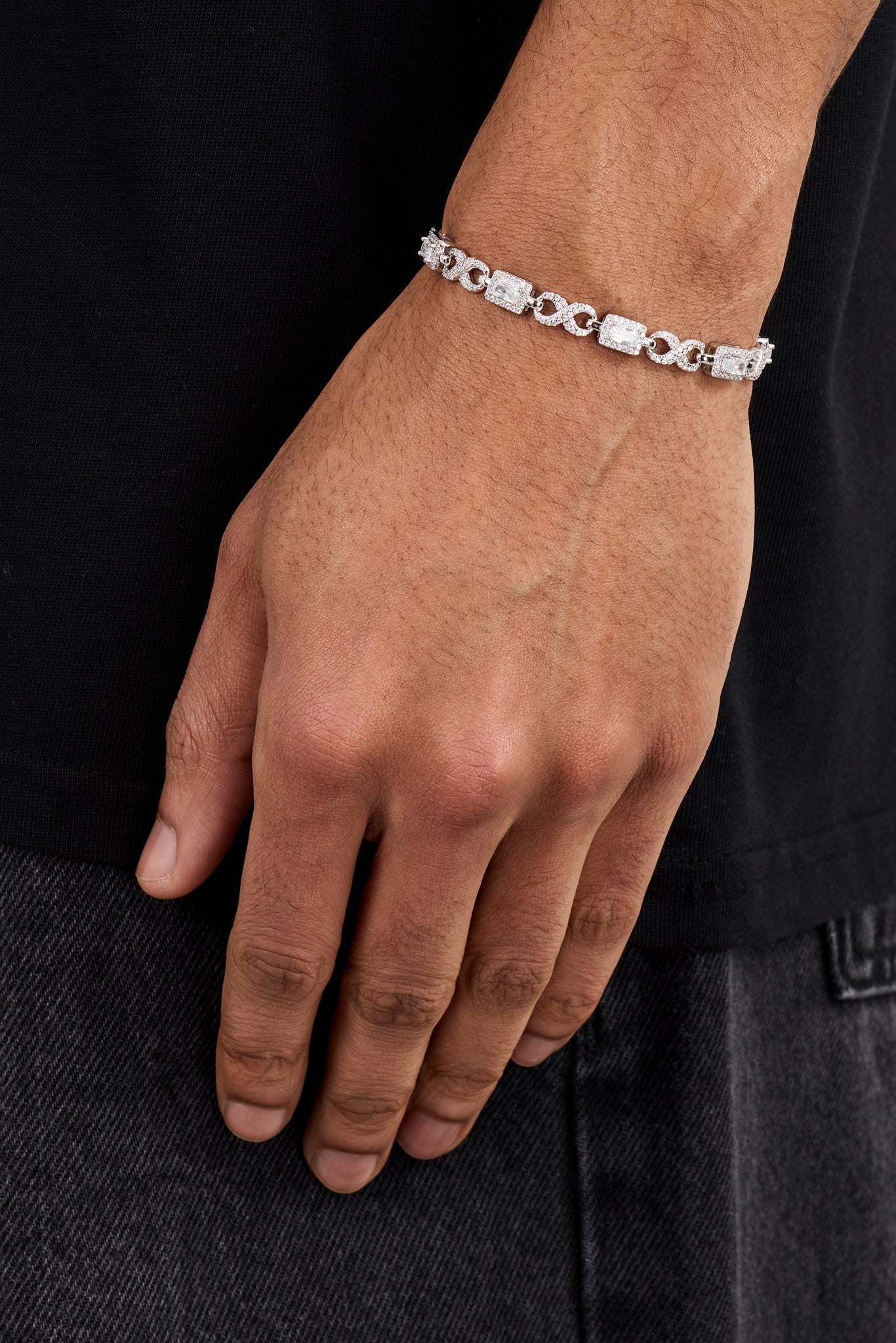 Iced Clear Baguette Stone Infinity Link Bracelet - 6mm