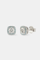 Iced Blue Edge Cluster Stud Earrings - 7mm