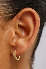 Iced Double Row Hoop Earrings - 10mm - Gold