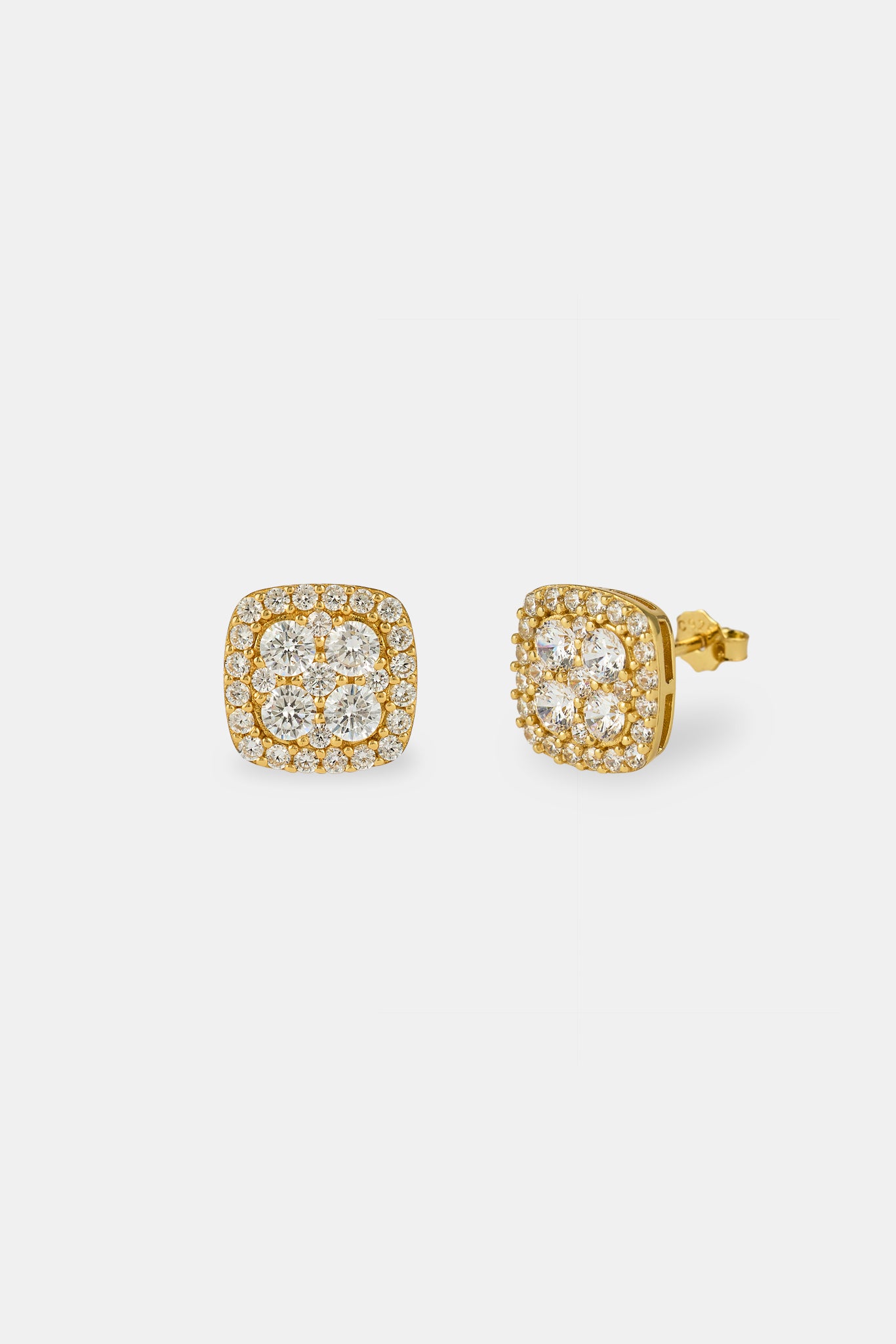 Iced Square Earrings - 10mm - Gold