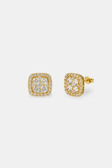 Iced Square Earrings - 10mm - Gold