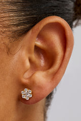 Iced Floral Stud Earrings - 8mm - Gold