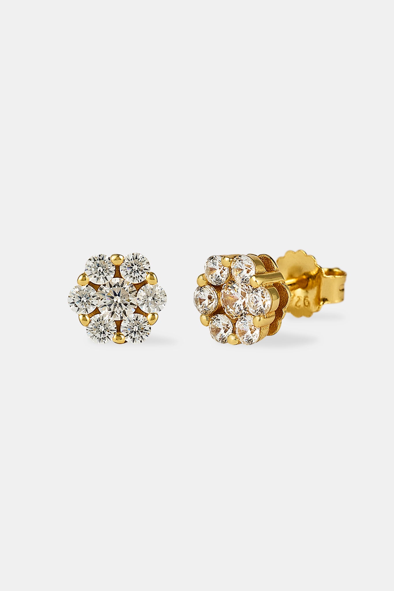 Iced Floral Stud Earrings - 8mm - Gold