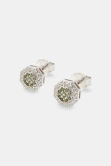 Dark Green Iced Shape Stud Earrings - 8mm