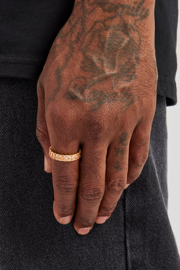 Iced Champagne Tennis Ring - 5mm - Gold